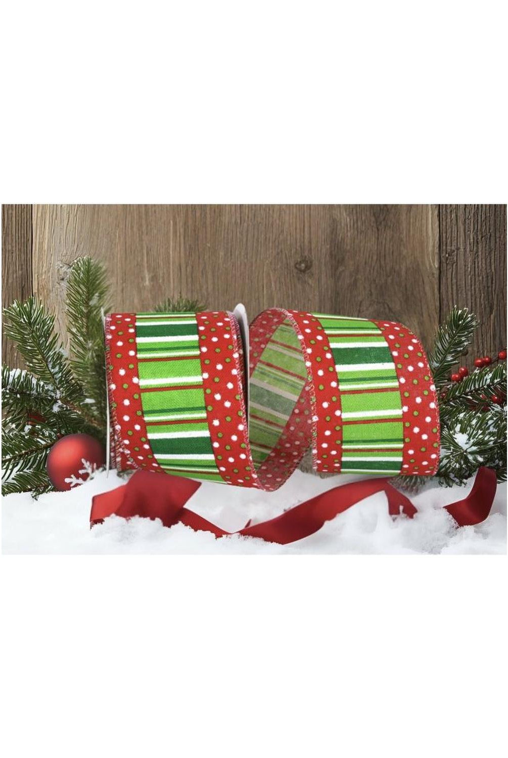 2.5" Festive Dots Ribbon: Red/Green (10 Yards)