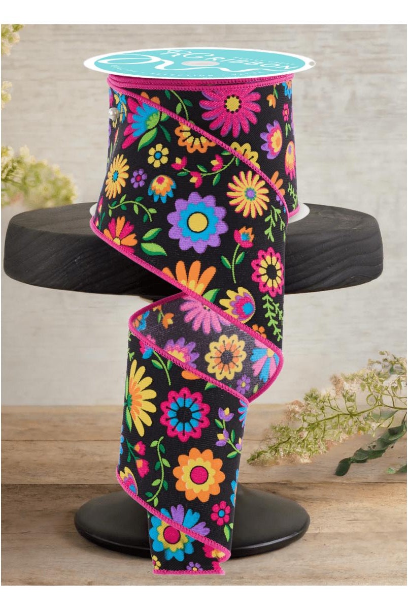 Shop For 2.5" Fiesta Florals Ribbon: Black (10 Yards)