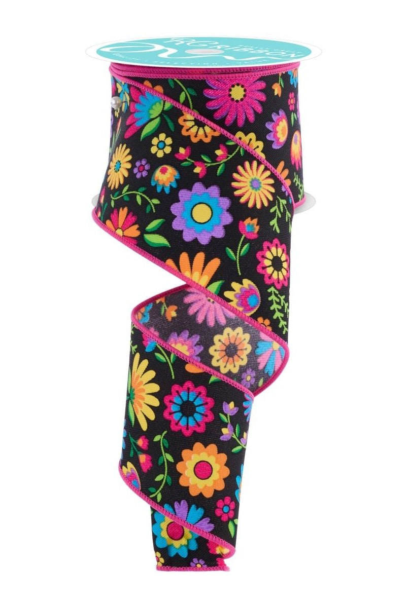 Shop For 2.5" Fiesta Florals Ribbon: Black (10 Yards)