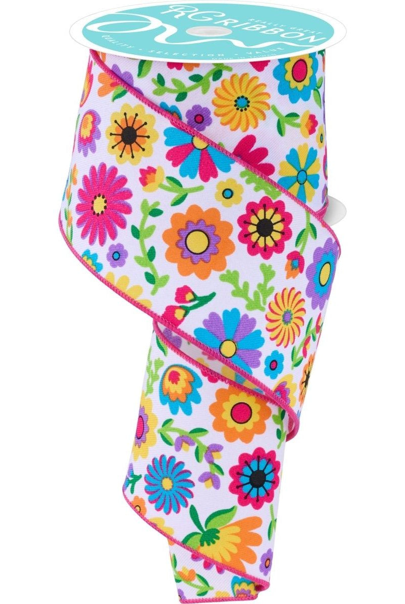 Shop For 2.5" Fiesta Florals Ribbon: White (10 Yards)