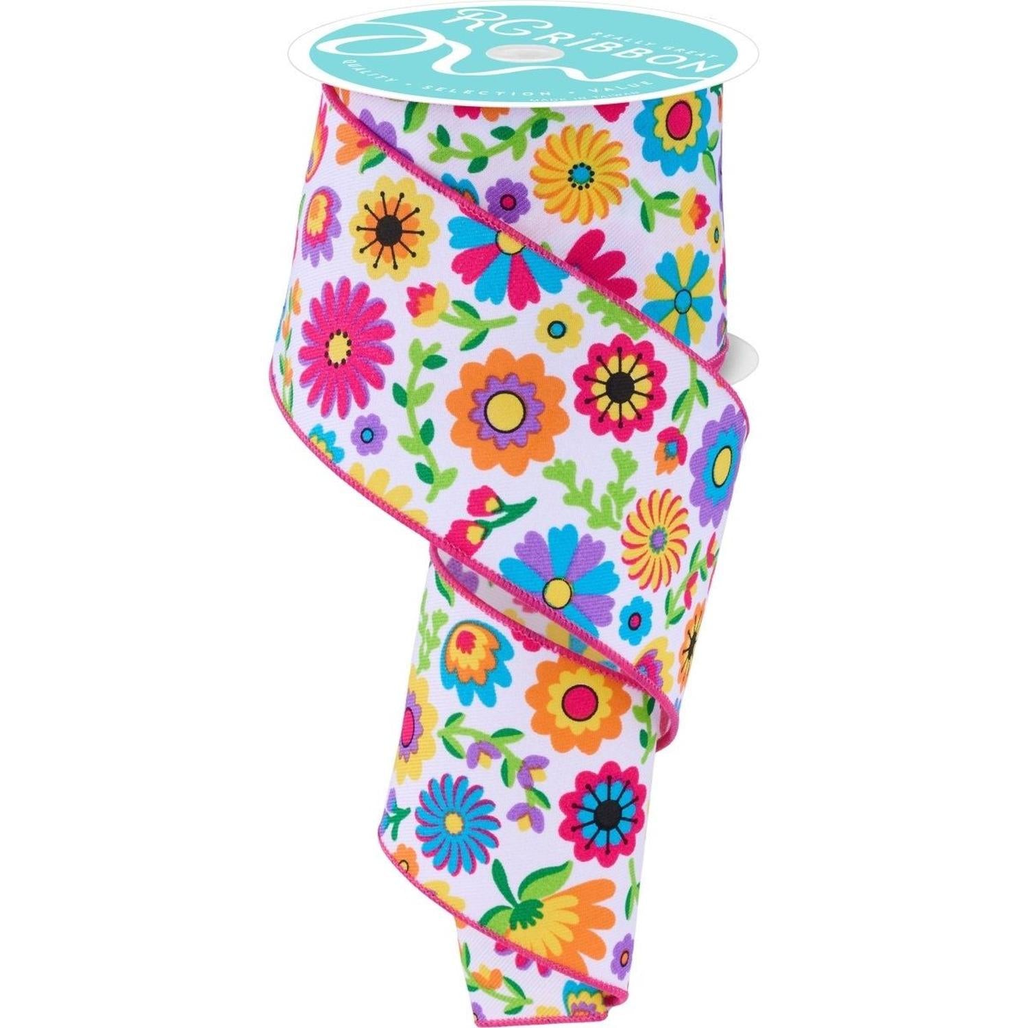 Shop For 2.5" Fiesta Florals Ribbon: White (10 Yards)