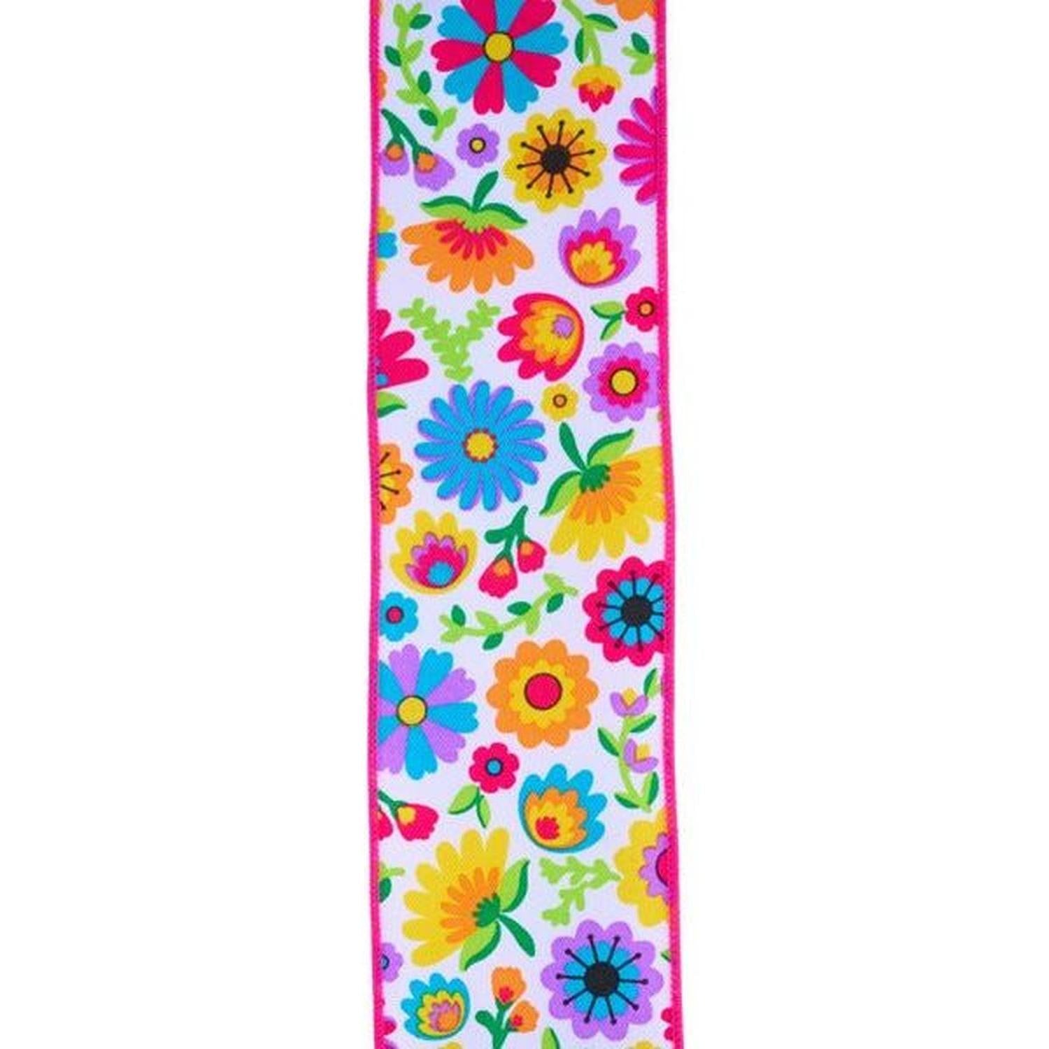 Shop For 2.5" Fiesta Florals Ribbon: White (10 Yards)