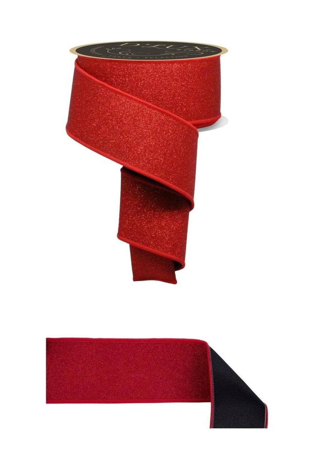 2.5" Fine Glitter Fused Back Ribbon: Red/Black (10 Yards)