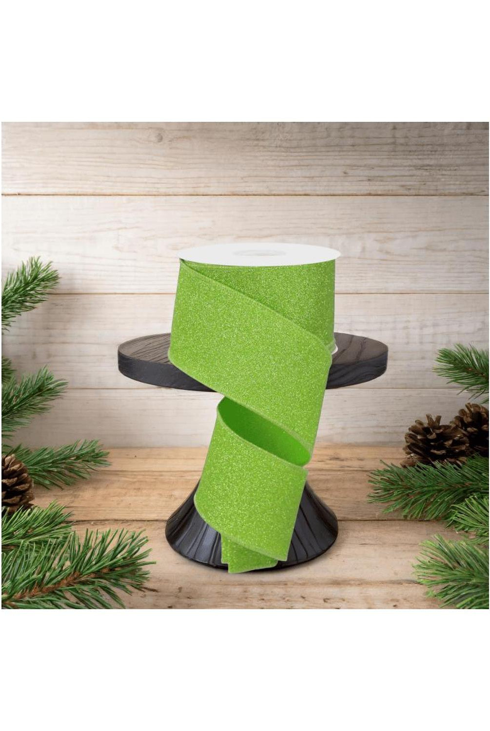 2.5" Fine Glitter On Faux Royal: Lime Green (10 Yards)