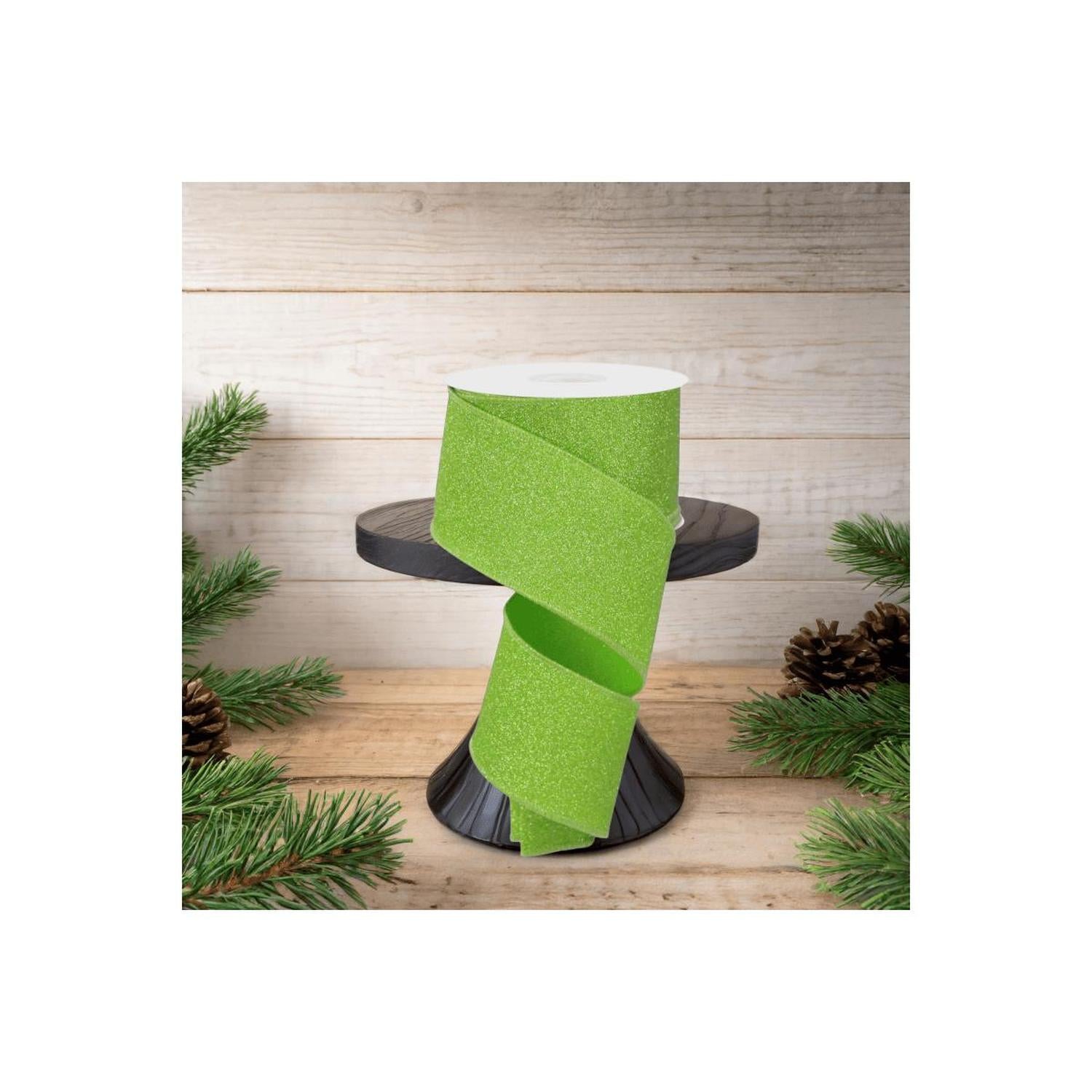 Shop For 2.5" Fine Glitter On Faux Royal: Lime Green (10 Yards)