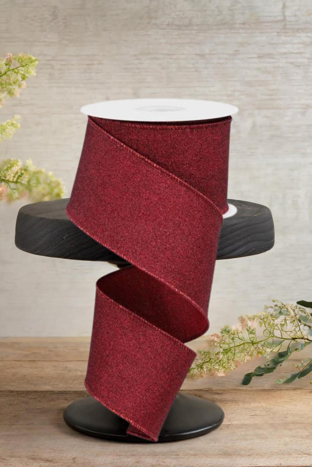 2.5" Fine Glitter On Royal Ribbon: Burgundy (10 Yards)