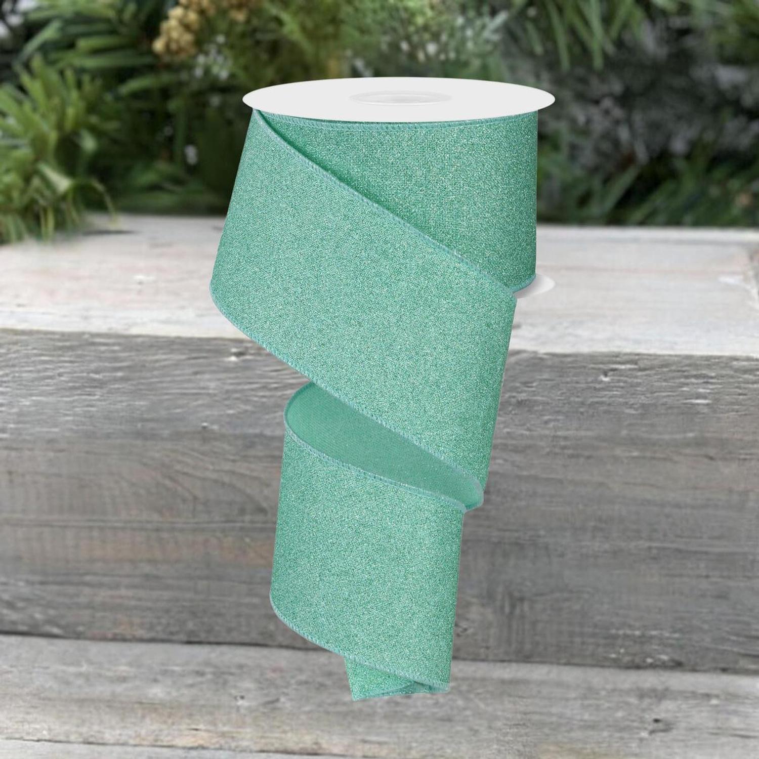 2.5" Fine Glitter on Royal Ribbon: Mint Green (10 Yards)