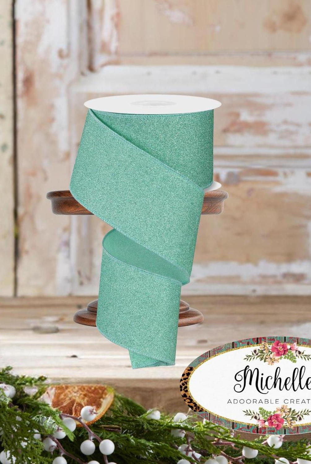 2.5" Fine Glitter on Royal Ribbon: Mint Green (10 Yards)