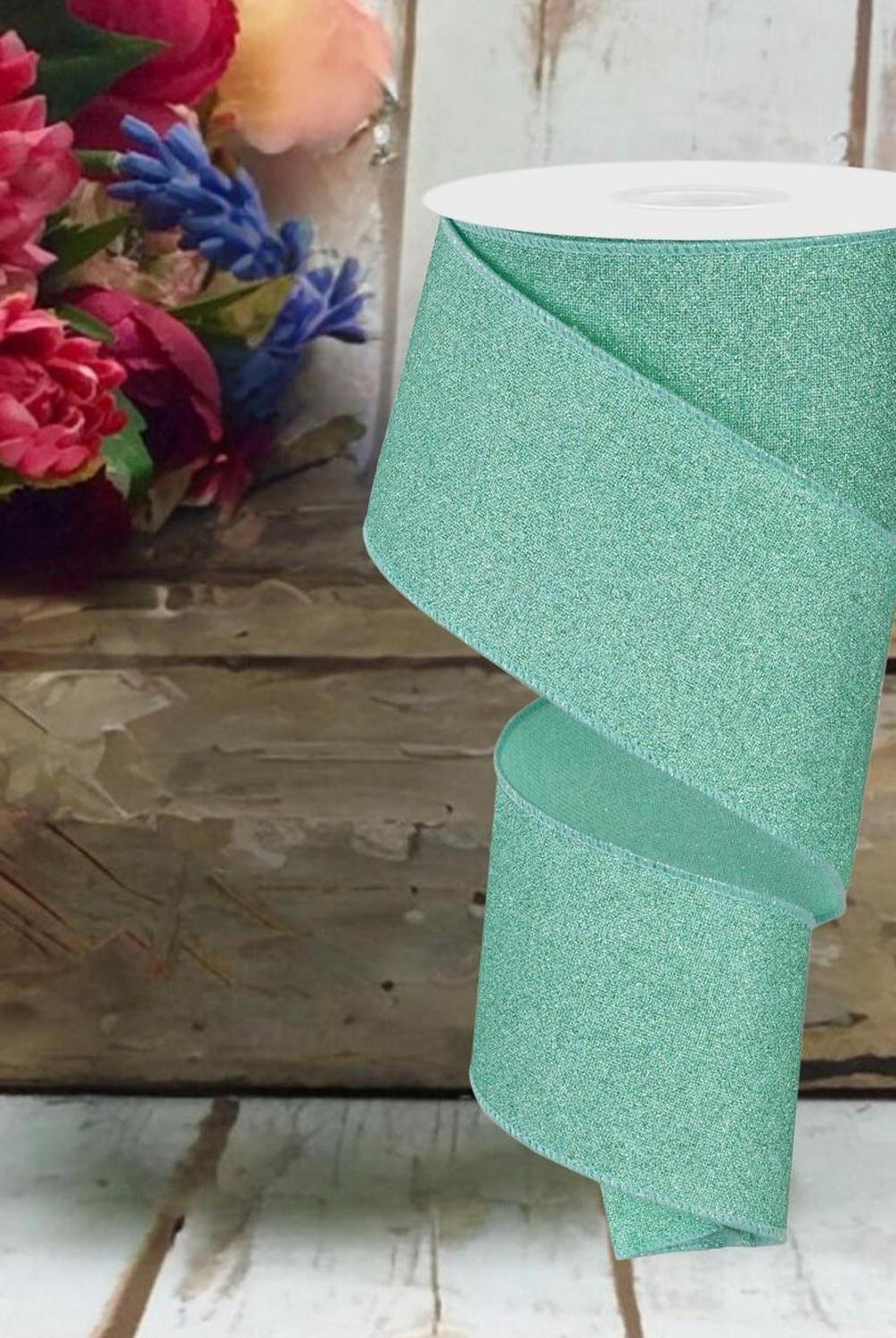 2.5" Fine Glitter on Royal Ribbon: Mint Green (10 Yards)