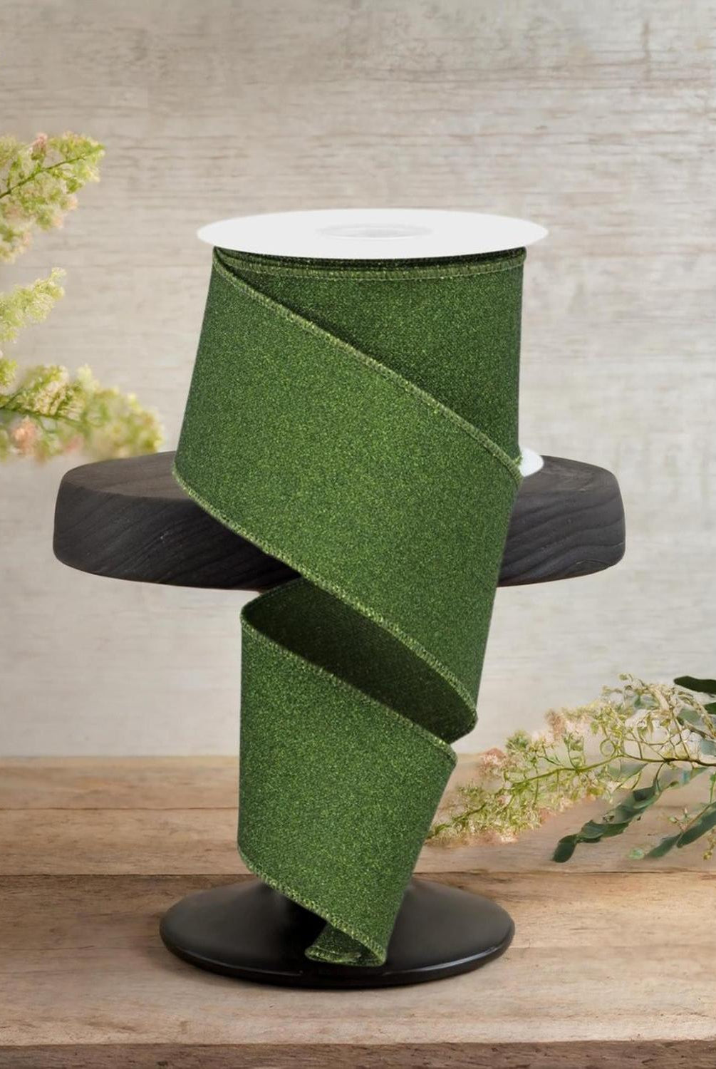 2.5" Fine Glitter on Royal Ribbon: Moss Green (10 Yards)