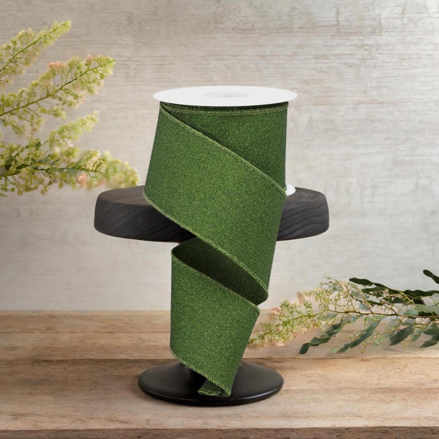 Shop For 2.5" Fine Glitter on Royal Ribbon: Moss Green (10 Yards)