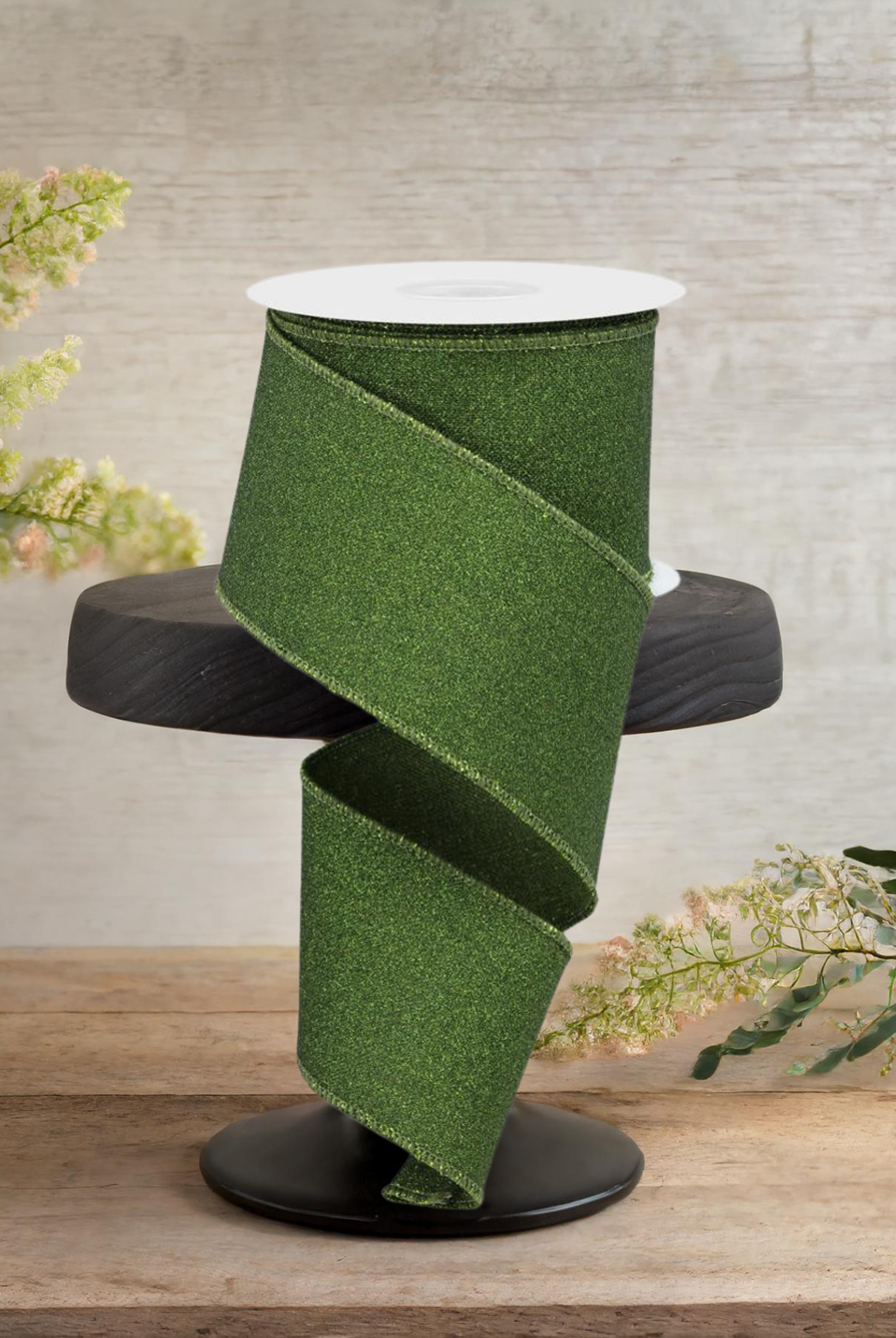 Shop For 2.5" Fine Glitter on Royal Ribbon: Moss Green (10 Yards)