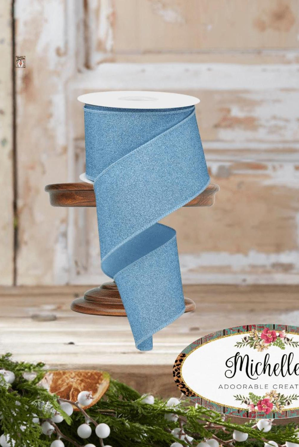 2.5" Fine Glitter On Royal Ribbon: Pale Blue (10 Yards)