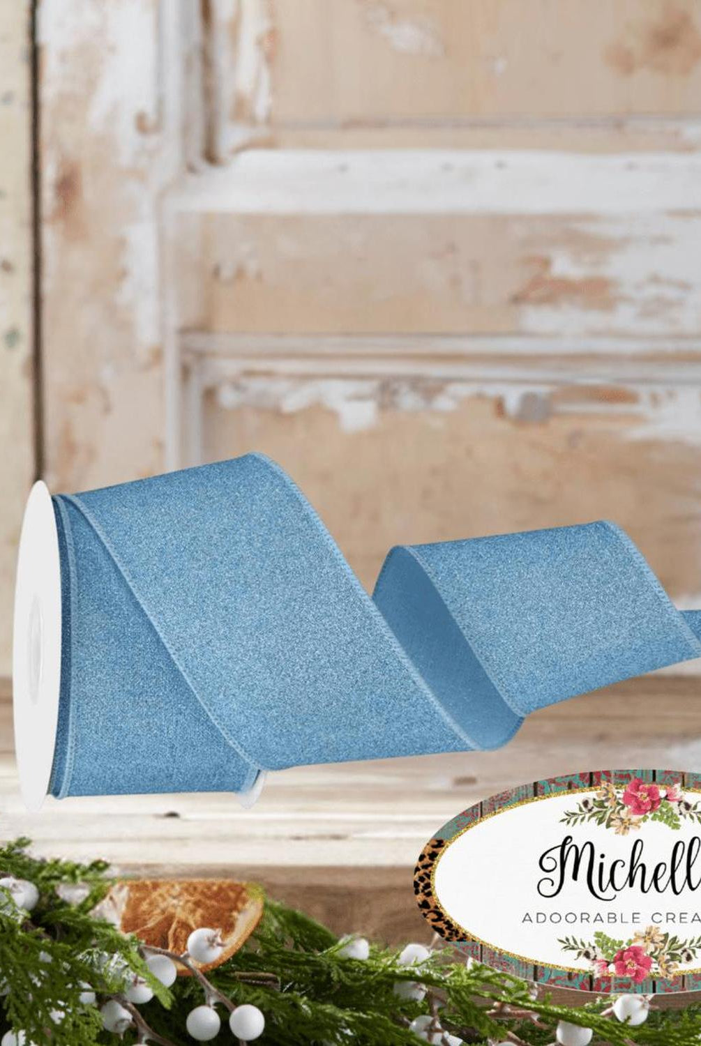 2.5" Fine Glitter On Royal Ribbon: Pale Blue (10 Yards)