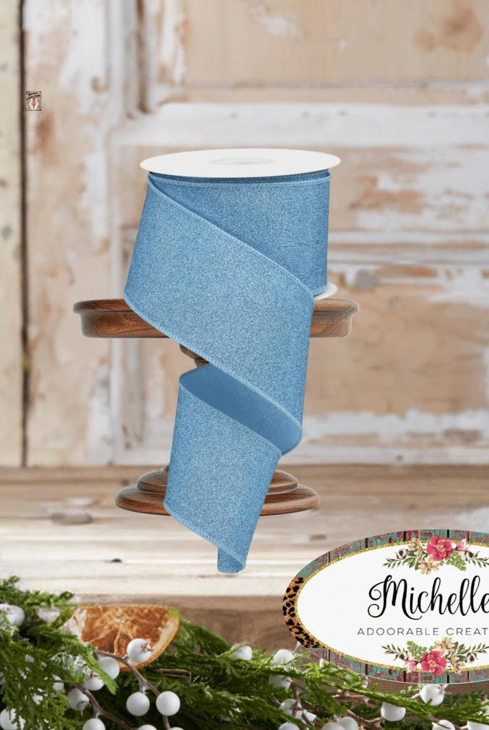 2.5" Fine Glitter On Royal Ribbon: Pale Blue (10 Yards)