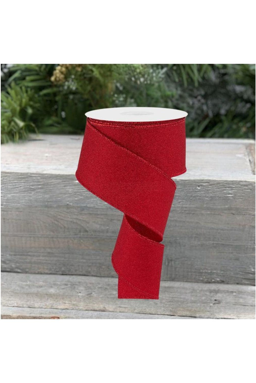 2.5" Fine Glitter On Royal Ribbon: Red (10 Yards)