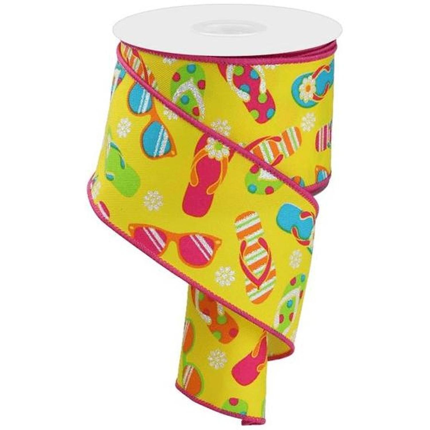 2.5" Flip Flop and Sunglasses Ribbon: Yellow (10 Yard)