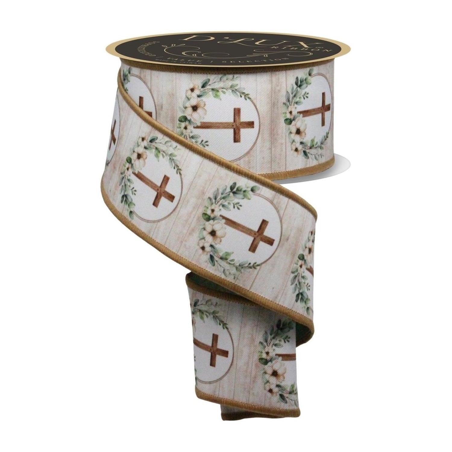 2.5" Floral Cross Ribbon: Brown (10 Yards)