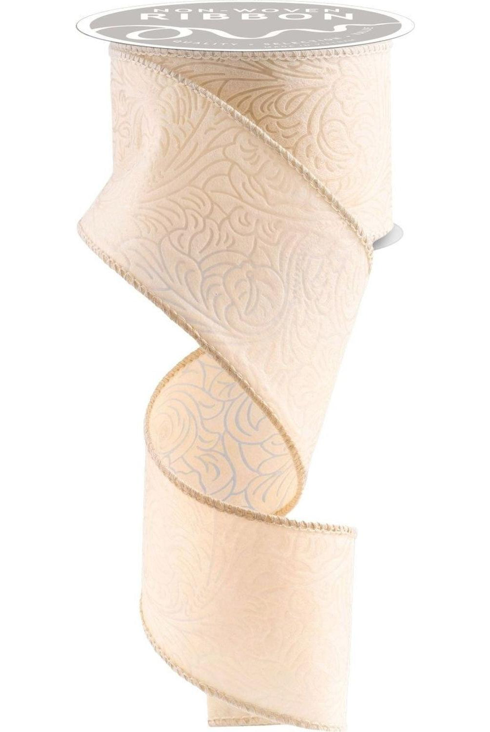 2.5" Flower Embossed Ribbon: Blush Cream (10 Yards)