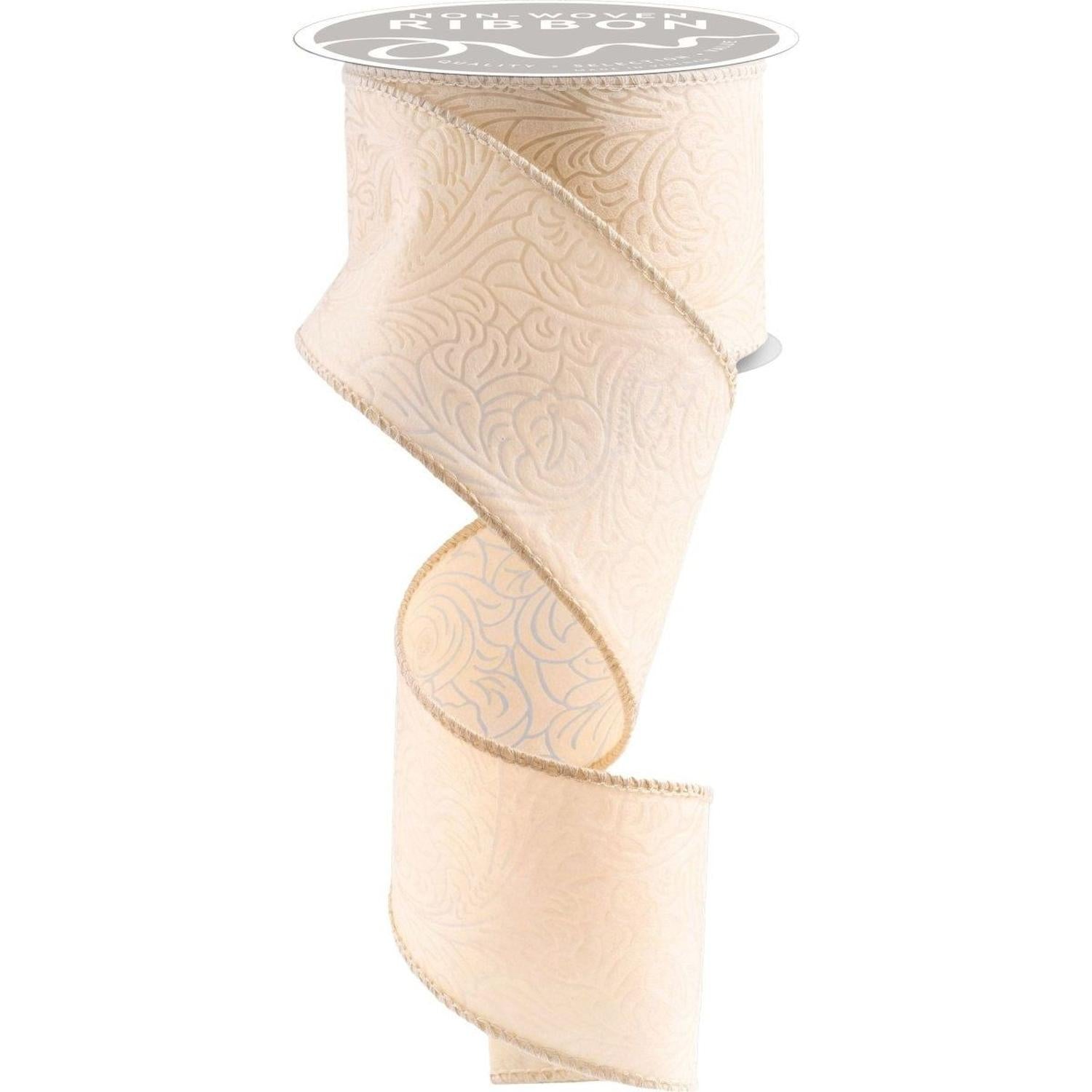 2.5" Flower Embossed Ribbon: Blush Cream (10 Yards)