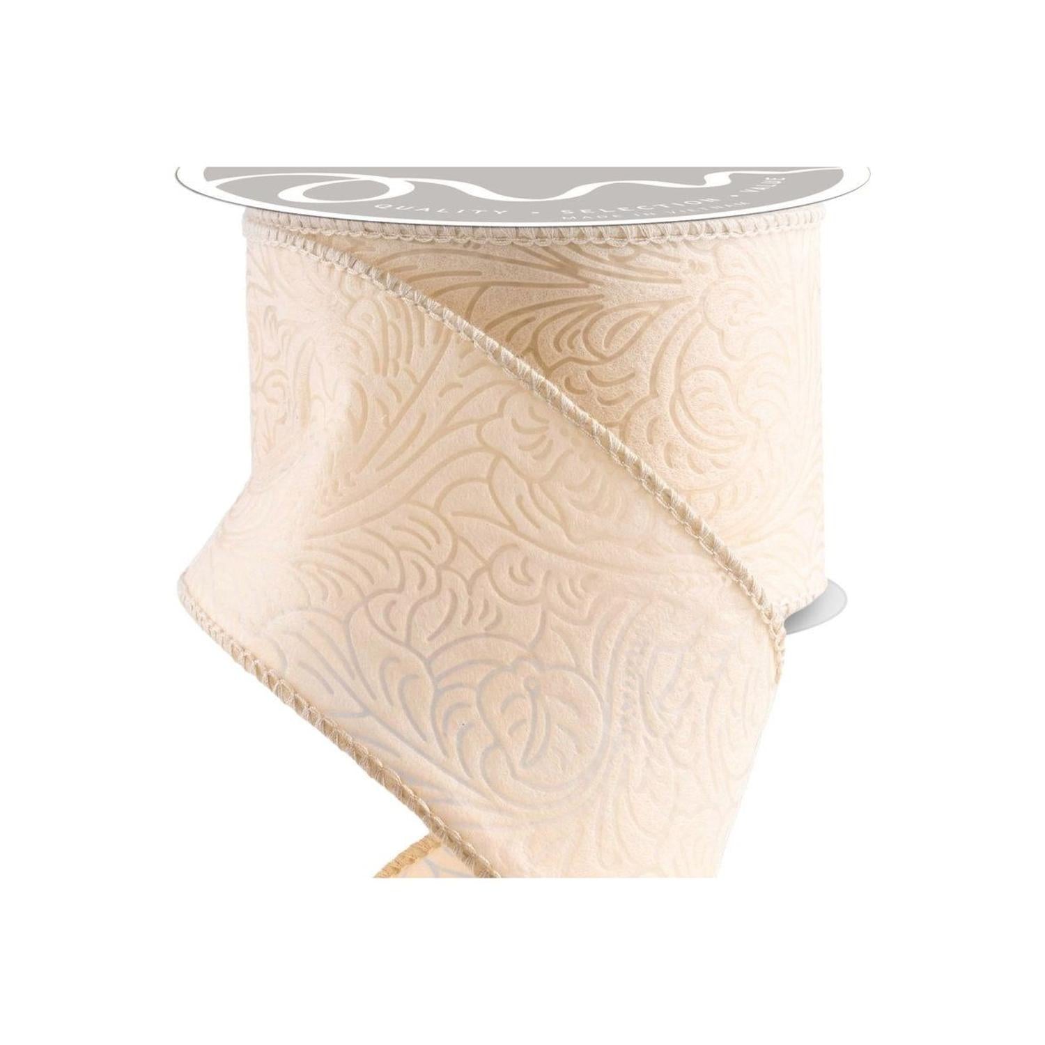 2.5" Flower Embossed Ribbon: Blush Cream (10 Yards)