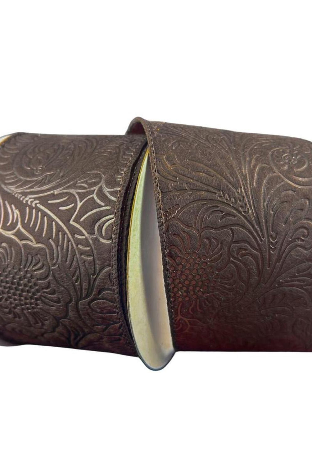 2.5" Flower Embossed Ribbon: Brown (10 Yards)