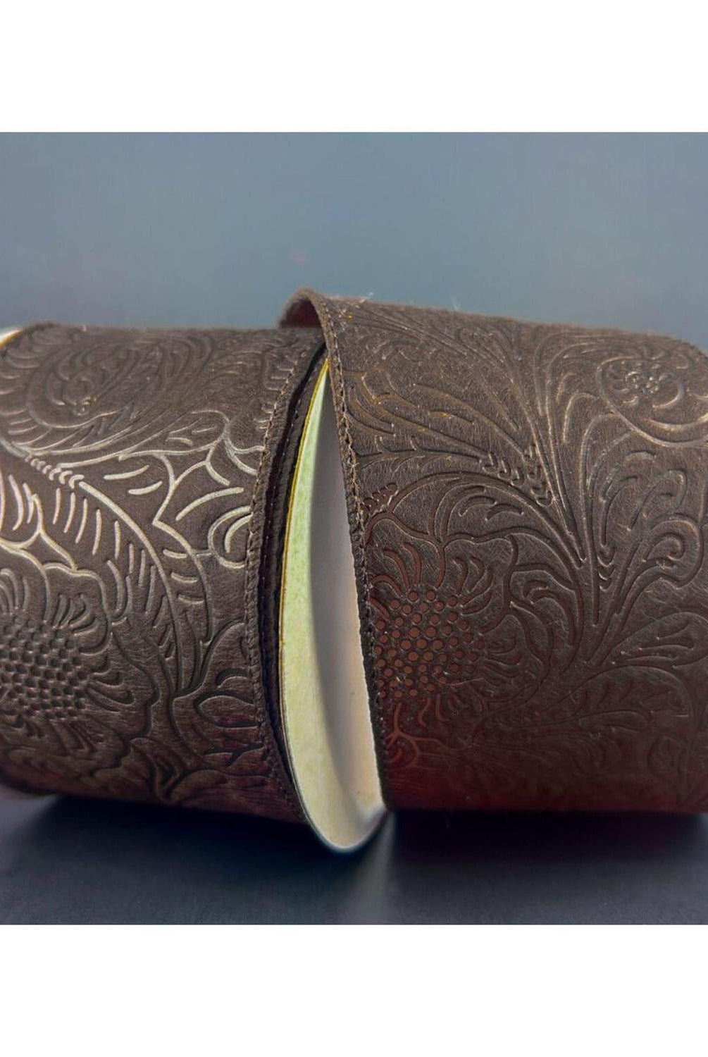 2.5" Flower Embossed Ribbon: Brown (10 Yards)