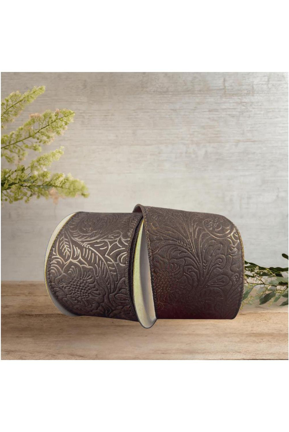 2.5" Flower Embossed Ribbon: Brown (10 Yards)