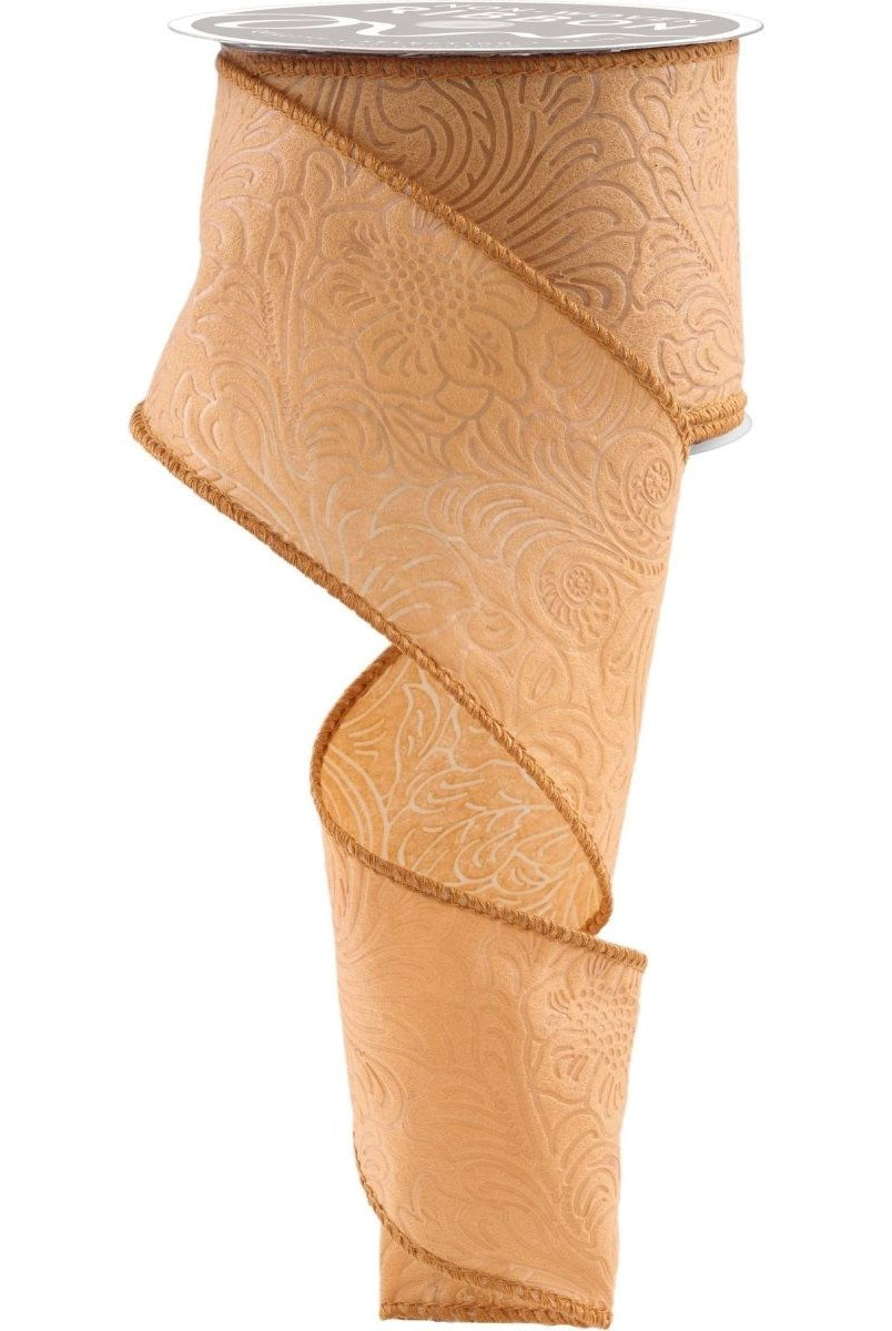 Shop For 2.5" Flower Embossed Ribbon: Caramel (10 Yards)