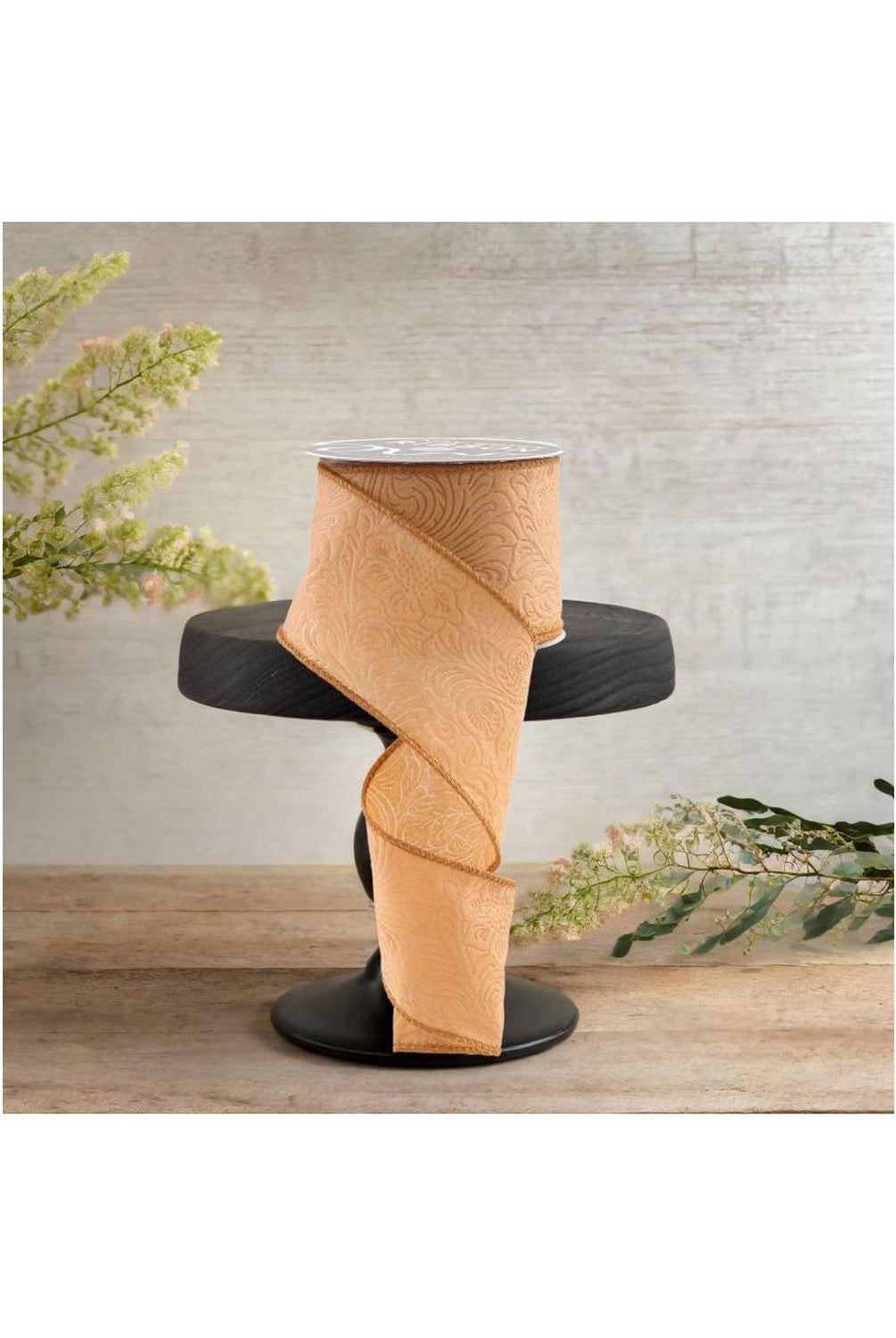 2.5" Flower Embossed Ribbon: Caramel (10 Yards)