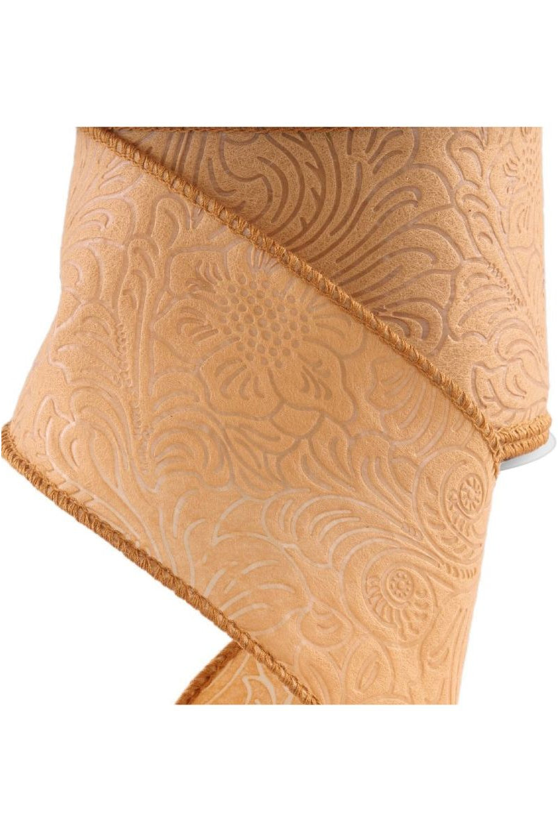 Shop For 2.5" Flower Embossed Ribbon: Caramel (10 Yards)