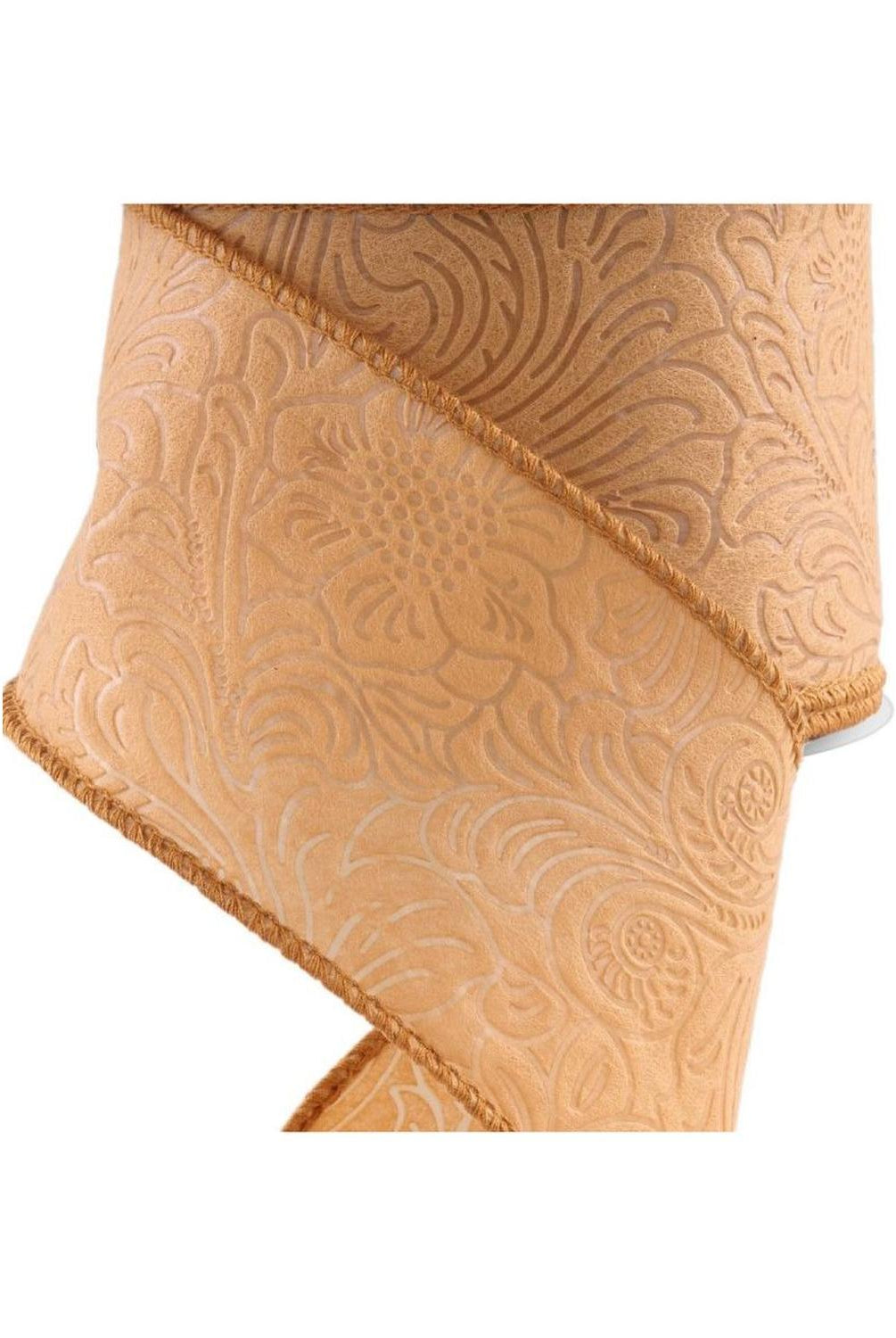2.5" Flower Embossed Ribbon: Caramel (10 Yards)