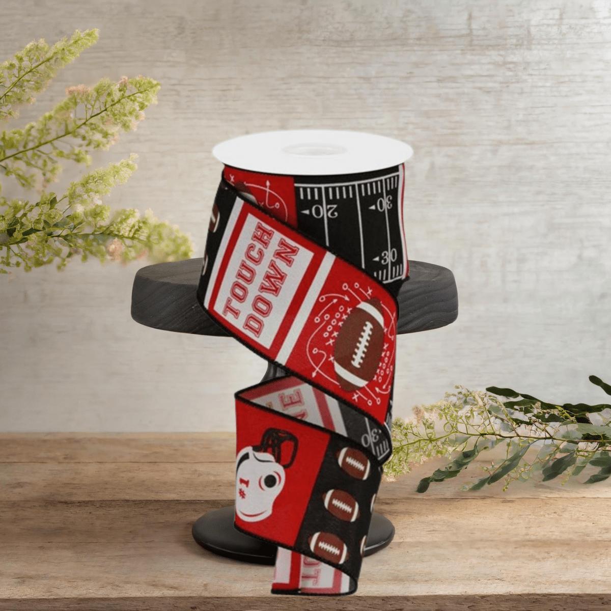 Shop For 2.5" Football Block Pattern Ribbon: Red/Black (10 Yards)