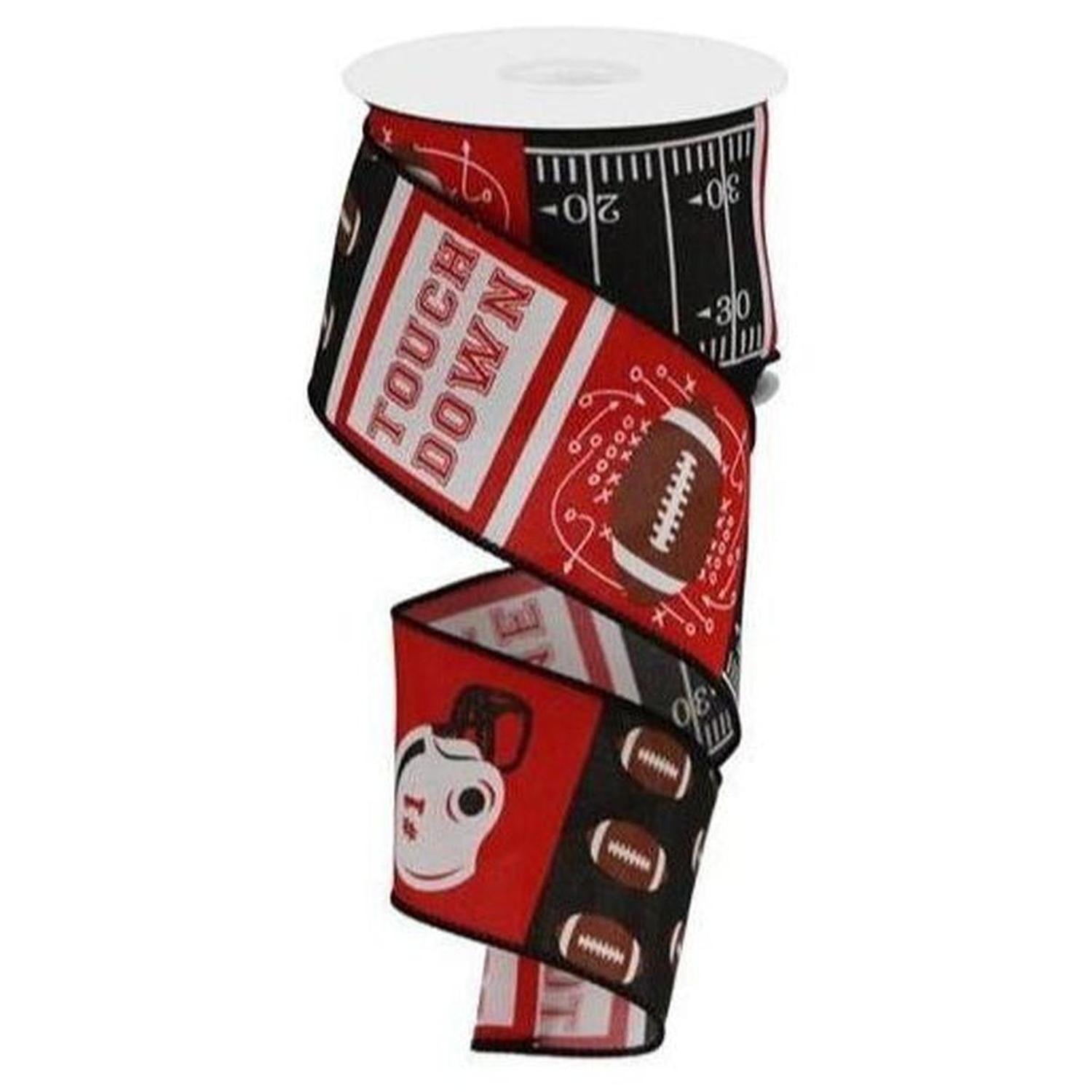 Shop For 2.5" Football Block Pattern Ribbon: Red/Black (10 Yards)