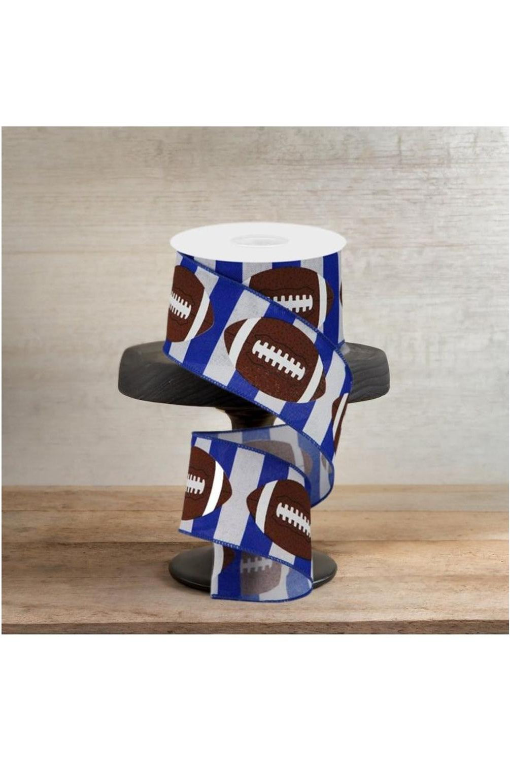 2.5" Footballs on Royal Ribbon: Blue/White (10 Yards)