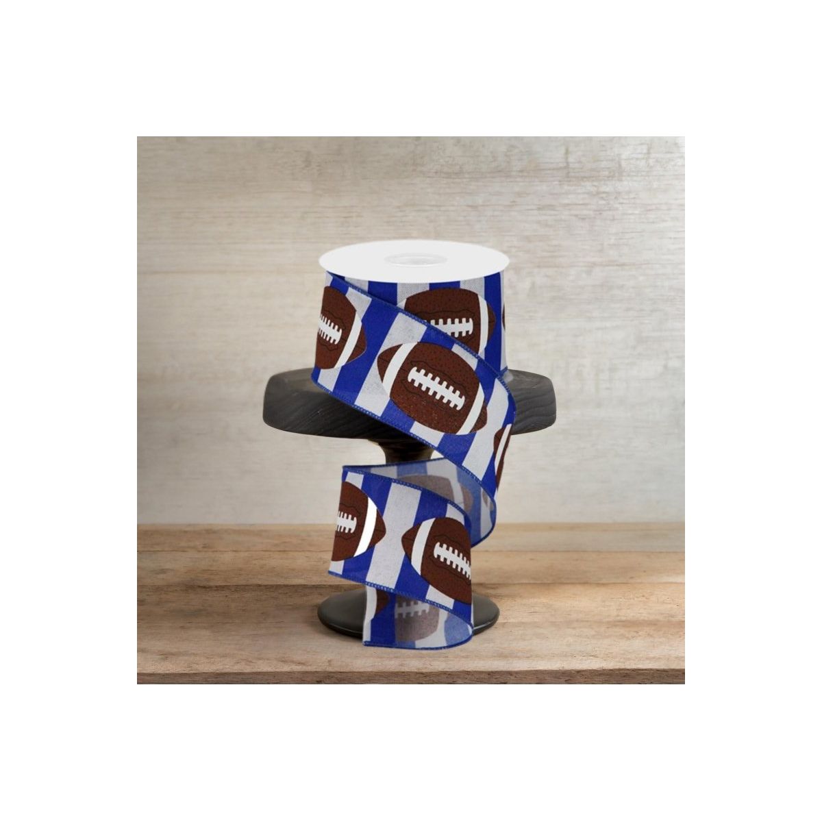 Shop For 2.5" Footballs on Royal Ribbon: Blue/White (10 Yards)