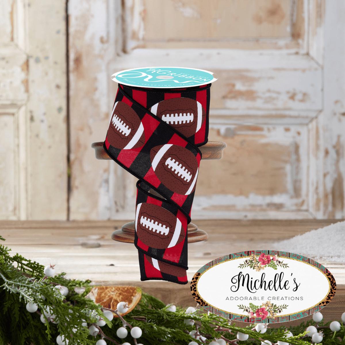 Shop For 2.5" Footballs on Royal Ribbon: Red/Black (10 Yards)