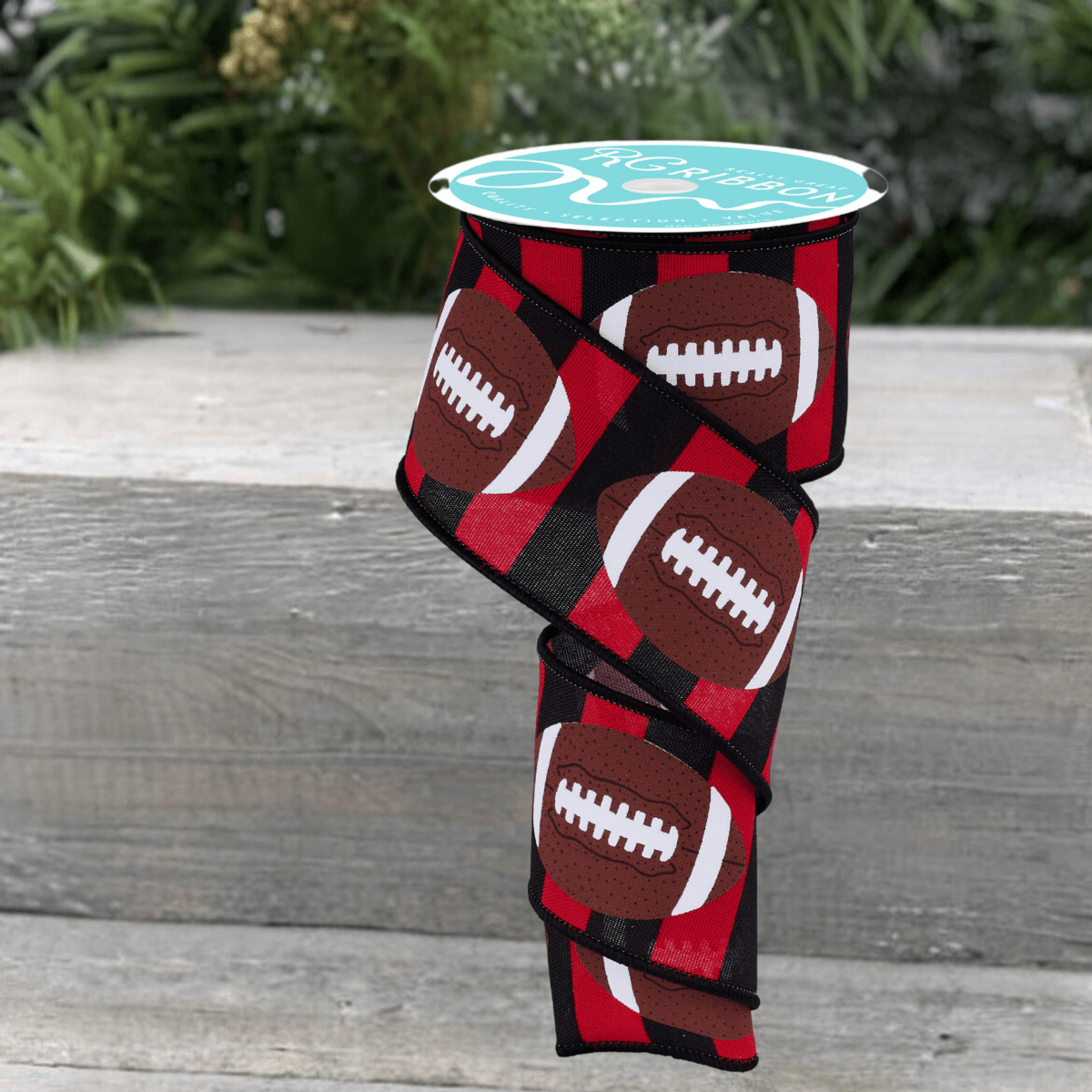 Shop For 2.5" Footballs on Royal Ribbon: Red/Black (10 Yards)