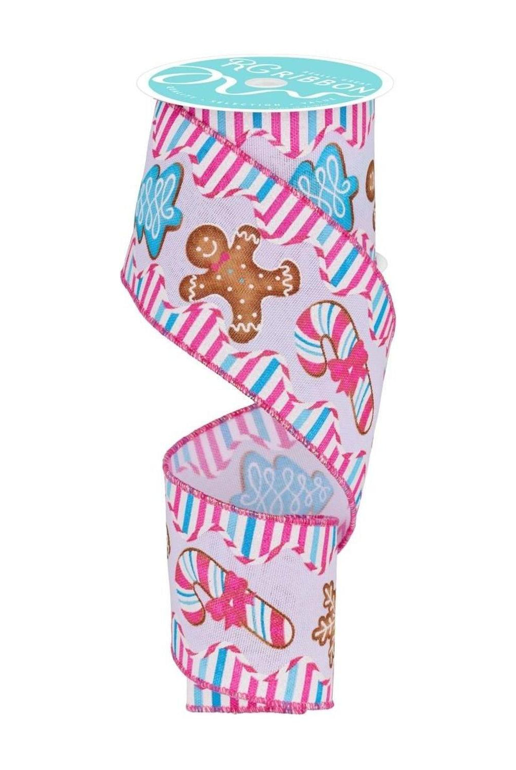 2.5" Gingerbread Candy Tree Ribbon: White/Pink (10 Yards)