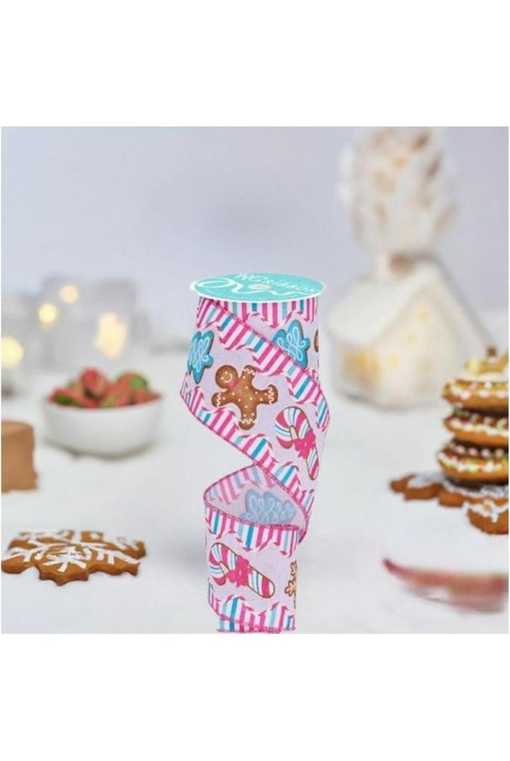 2.5" Gingerbread Candy Tree Ribbon: White/Pink (10 Yards)