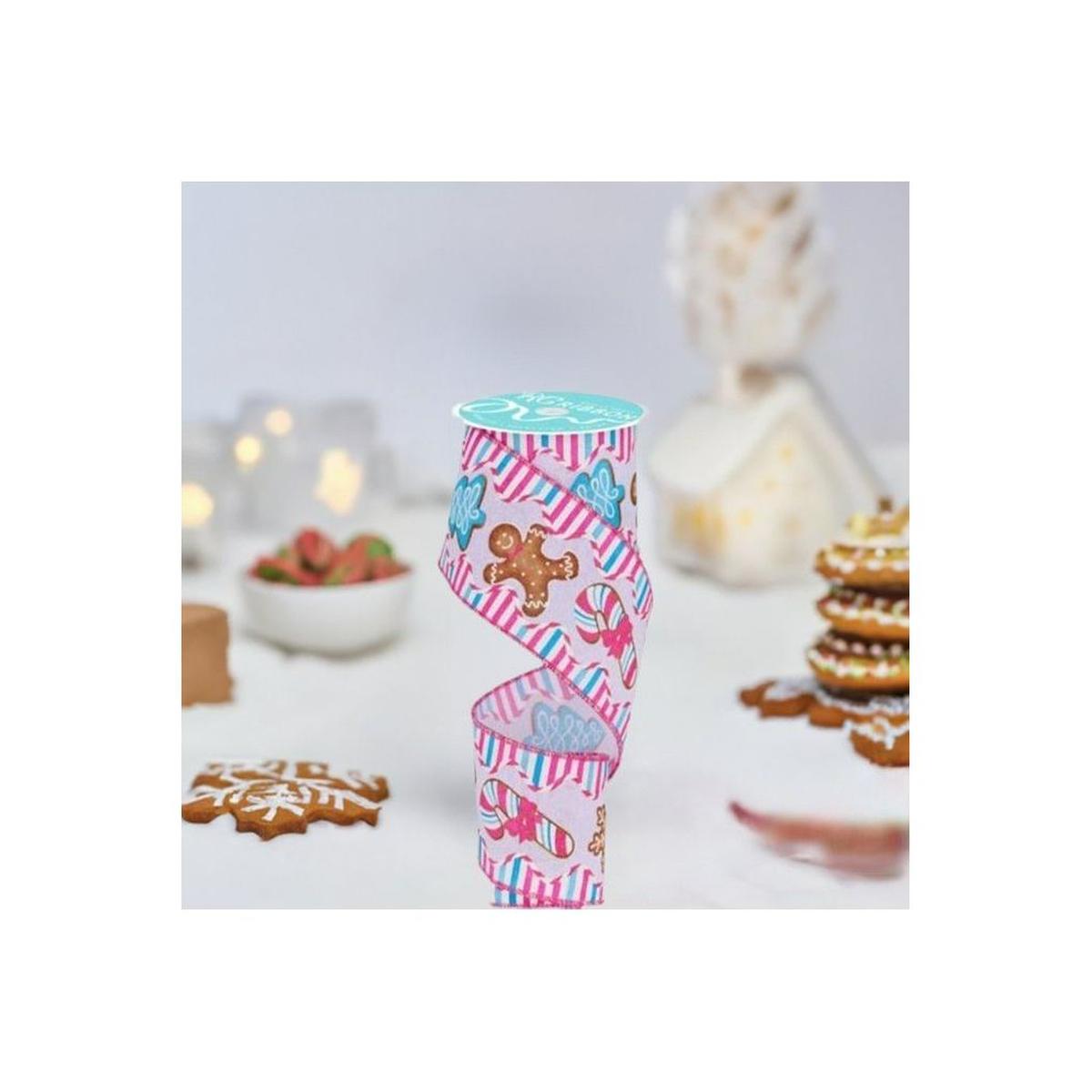 Shop For 2.5" Gingerbread Candy Tree Ribbon: White/Pink (10 Yards) at Michelle's aDOORable Creations