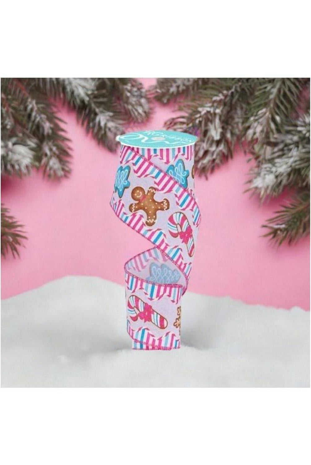 2.5" Gingerbread Candy Tree Ribbon: White/Pink (10 Yards)