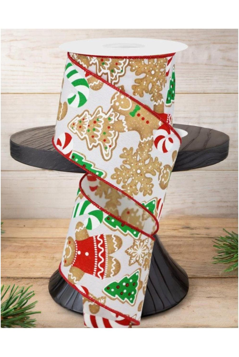 2.5" Gingerbread Cookies Ribbon: White (10 Yards)