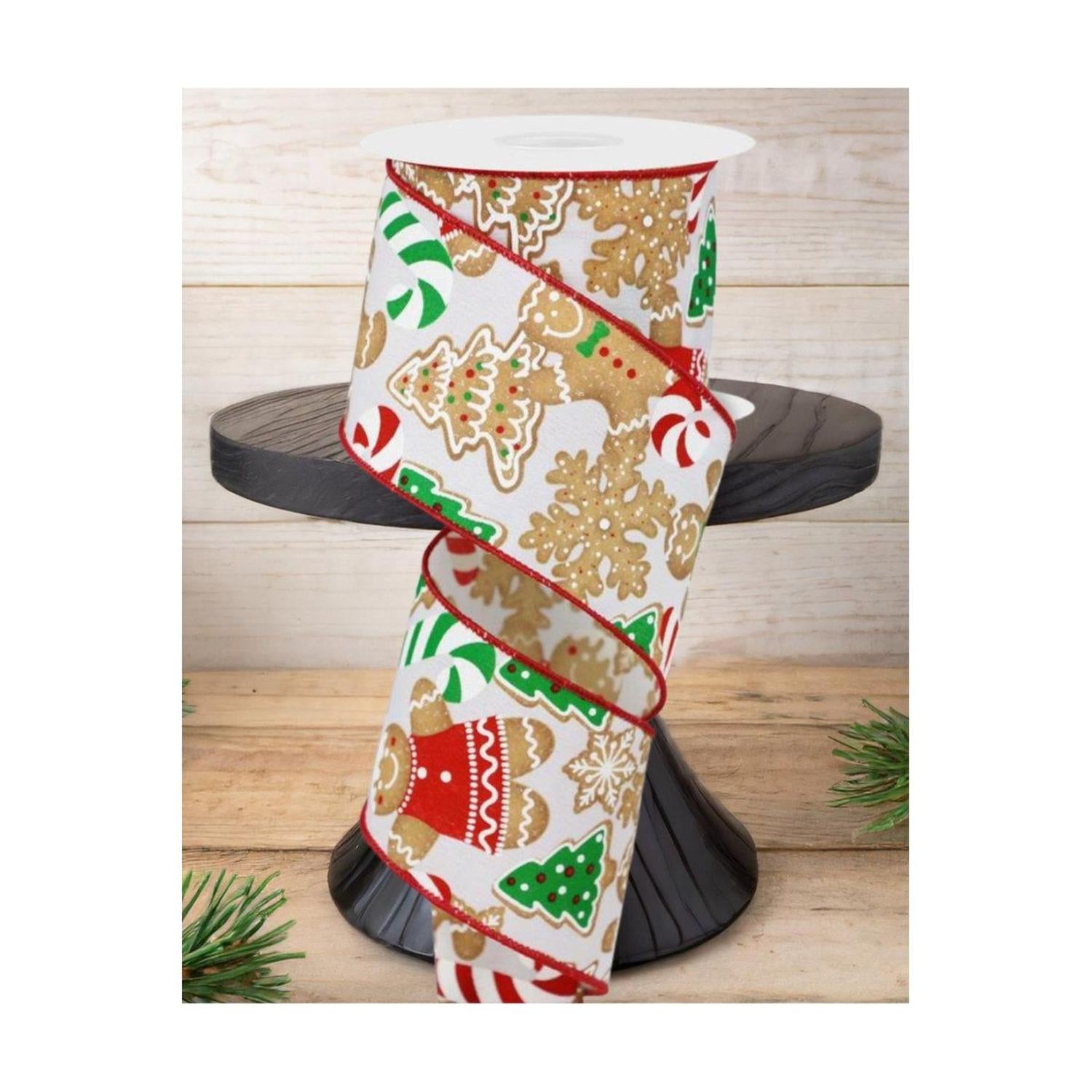 2.5" Gingerbread Cookies Ribbon: White (10 Yards)