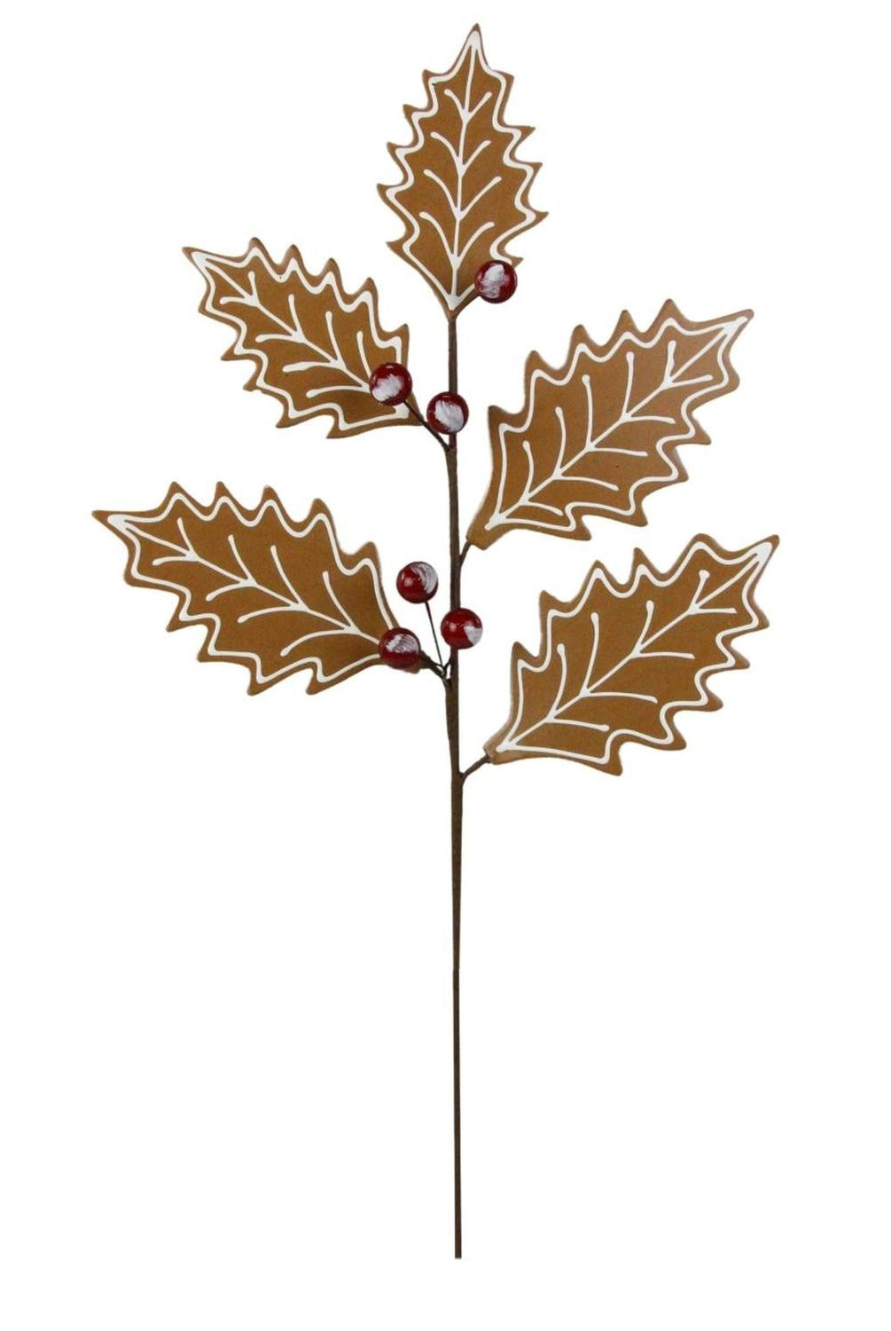 25" Gingerbread Holly Leaf Spray