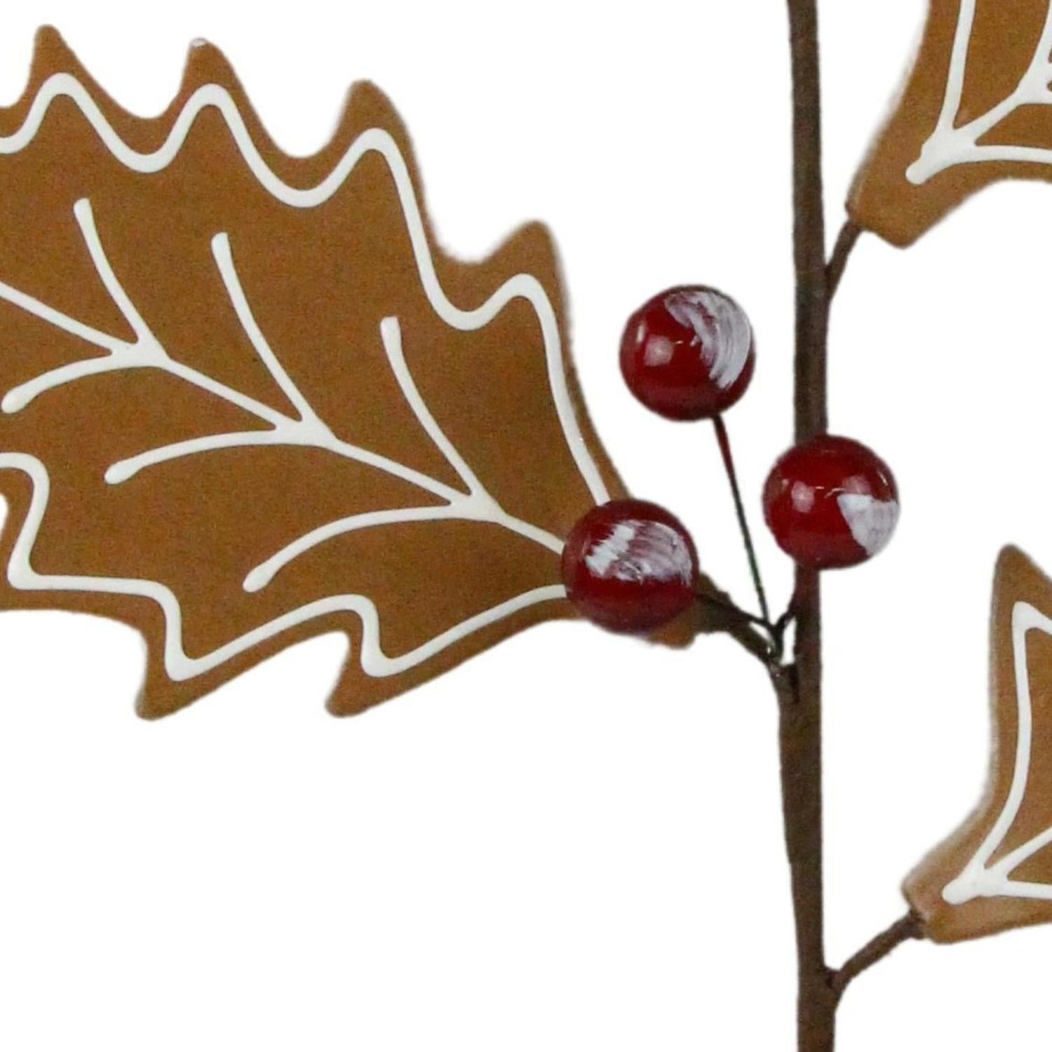 25" Gingerbread Holly Leaf Spray