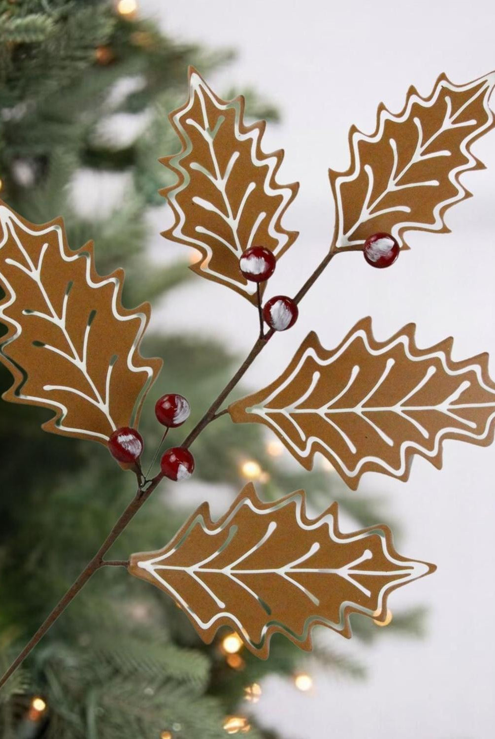25" Gingerbread Holly Leaf Spray