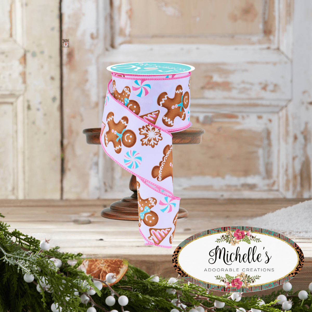 Shop For 2.5" Gingerbread Kids Ribbon: Pink/Blue (10 Yards)