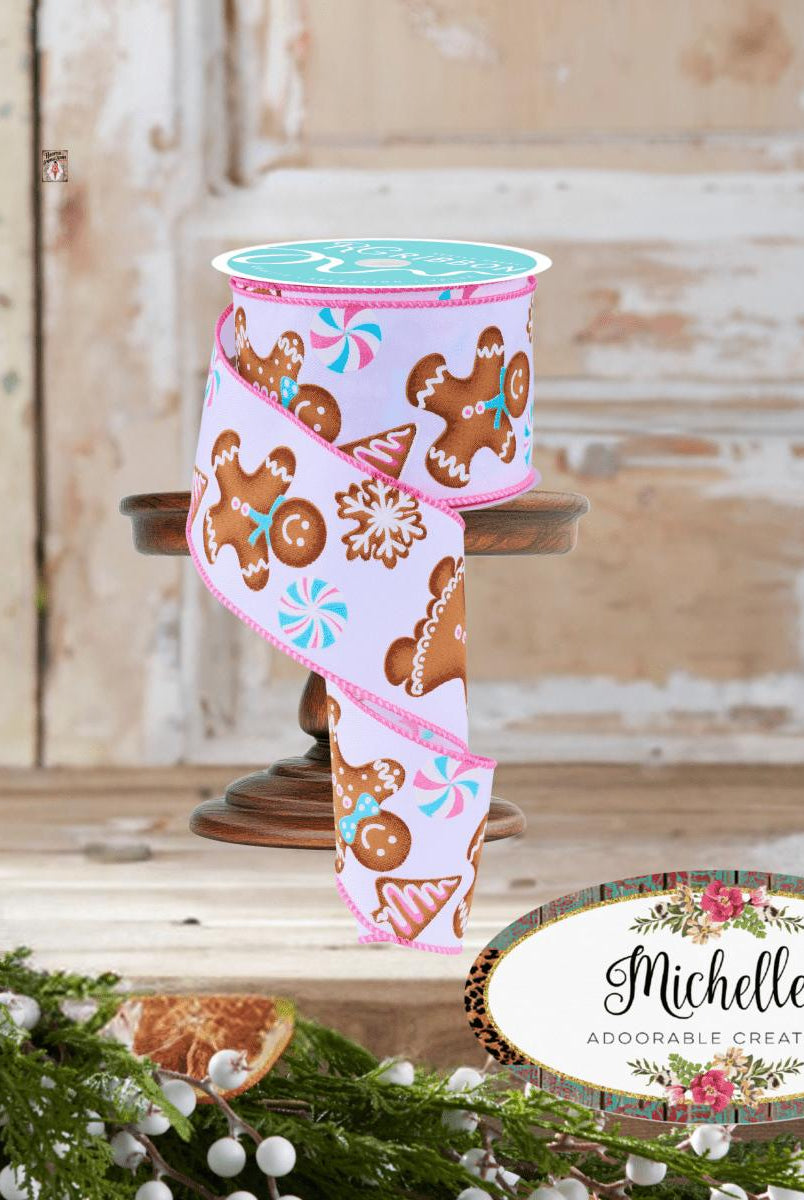 Shop For 2.5" Gingerbread Kids Ribbon: Pink/Blue (10 Yards)