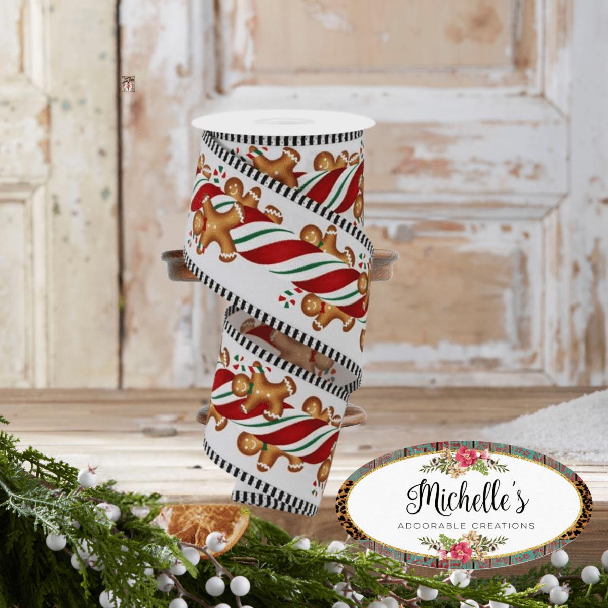 Shop For 2.5" Gingerbread Kids Stripe Ribbon: White/Red (10 Yards)